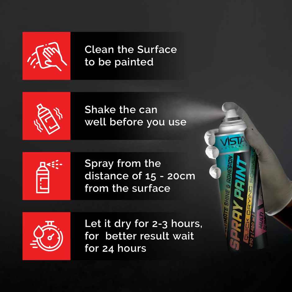 Vista Auto Care Black Matte Spray Paint Quick-Drying | Multi-Surface For Metal (400ml) & Softspun Microfiber Cleaning Cloths (220 Gsm, 30X30Cm, 6Pc, Multicolor/Assorted) (6pc) Combo