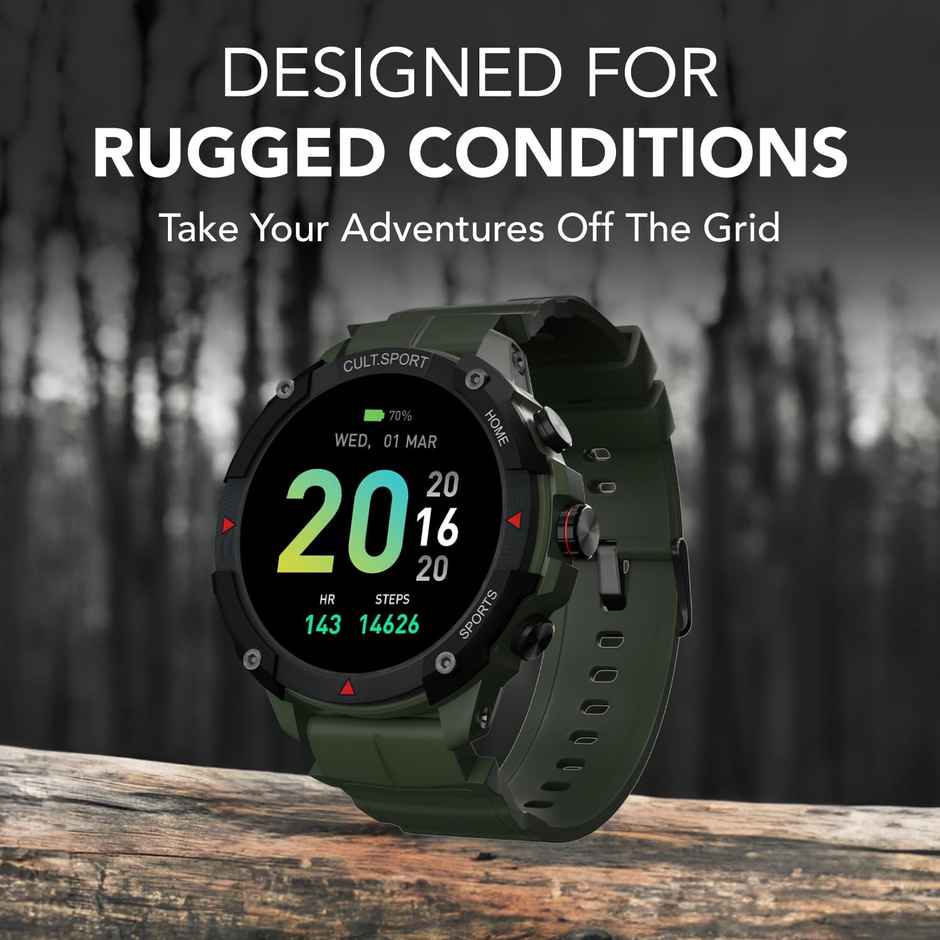 Cultsport Ranger XR 1.43" AMOLED Display Outdoor Rugged Smartwatch, BT Calling, Big Battery (Green)