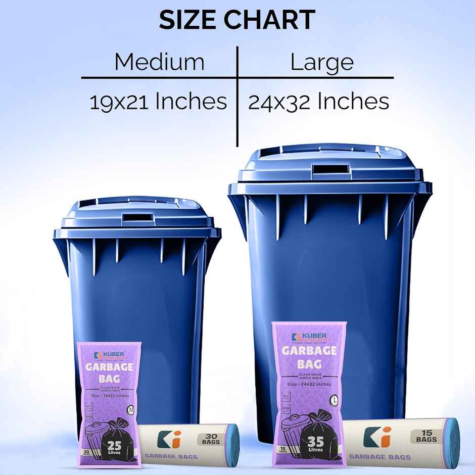Kuber Industries 24x32 Inches Premium Garbage Bags for Dustbin | 45 Bags (3 Rolls) Blue