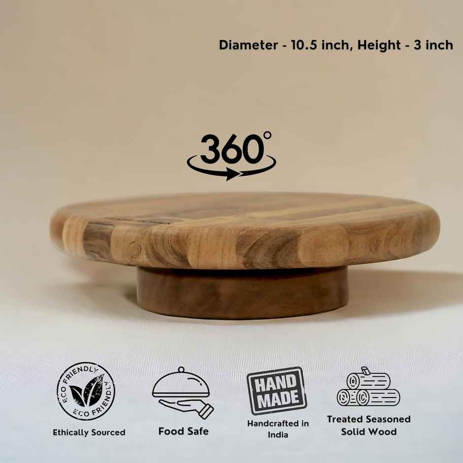 Vesta Homes Round Wooden 360 Degree Rotating Cake Stand, Dessert Platter|Dia-10.5 Inch, H- 3 Inch