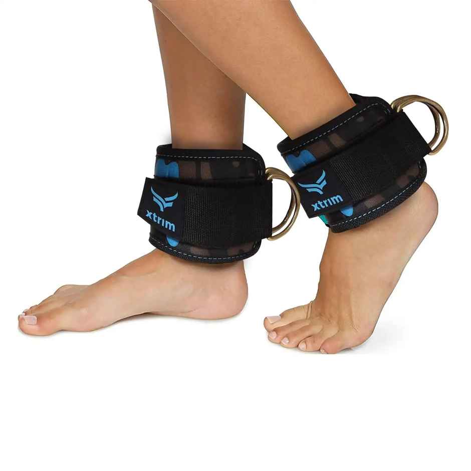 Xtrim Unisex Ankle Straps with Metal D-Rings for Workouts, with Padded Neoprene Support |Blue