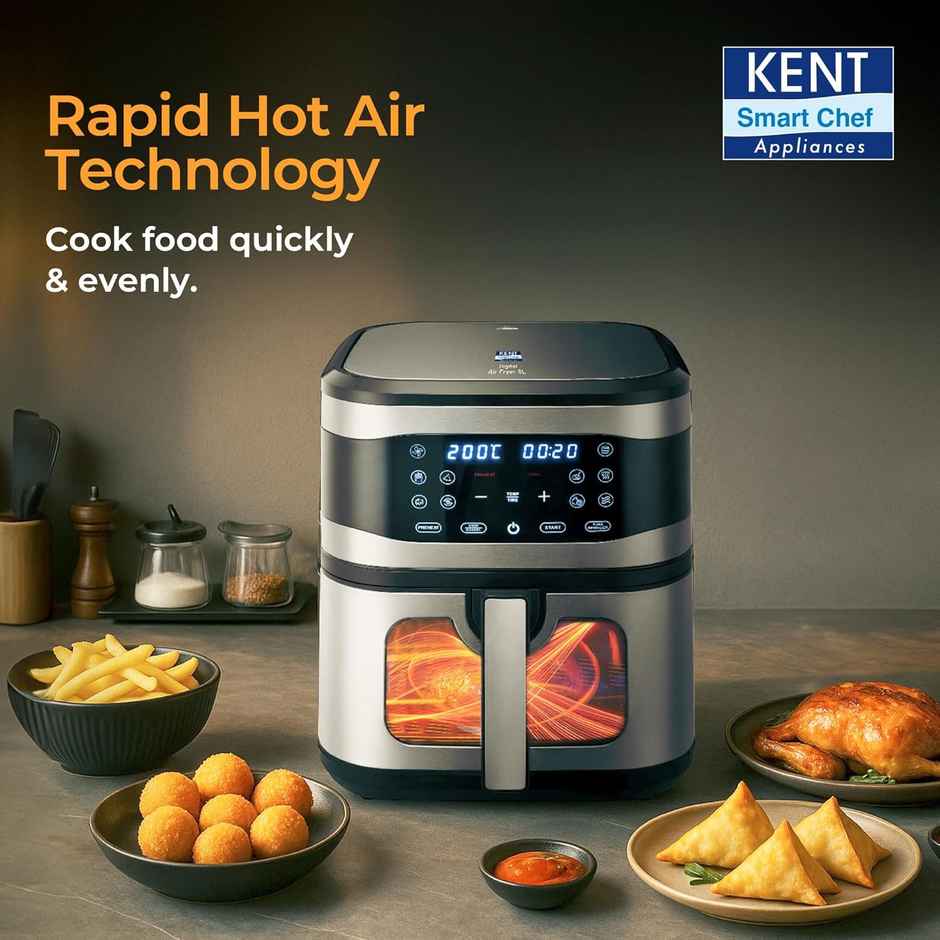 KENT Digital Air Fryer | Bake, Grill & Roast | Up to 80% Less Oil Usage | 1700W | 8 L