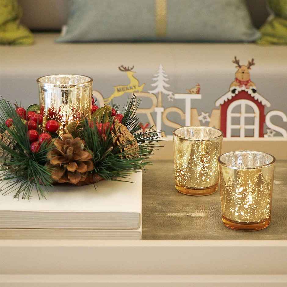 Quace Tealight Holder - Gold | Glass