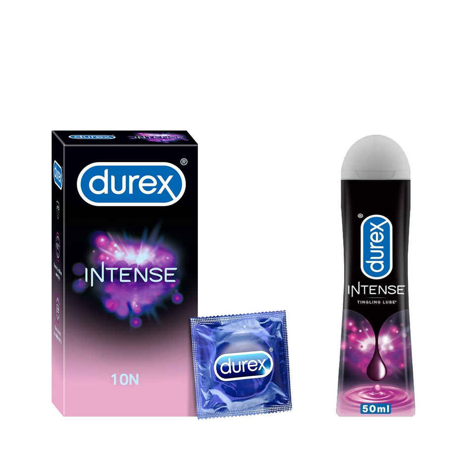 Durex Intense Condoms For Her Dotted And Ribbed Condom With Desirex Gel(10pc) & Durex Play Lubricant Gel Tingling(50ml) Combo