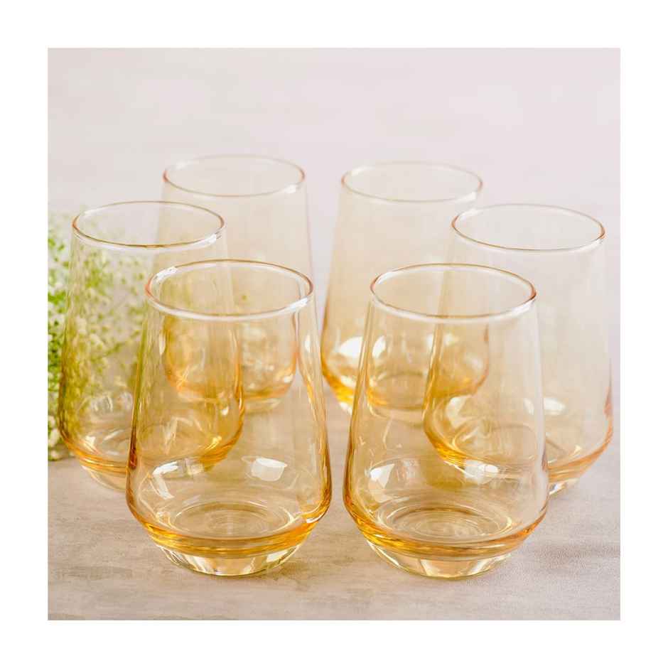 Blackcarrot Water Glass | Set of 6 | 320 ml | Golden | Lead Free