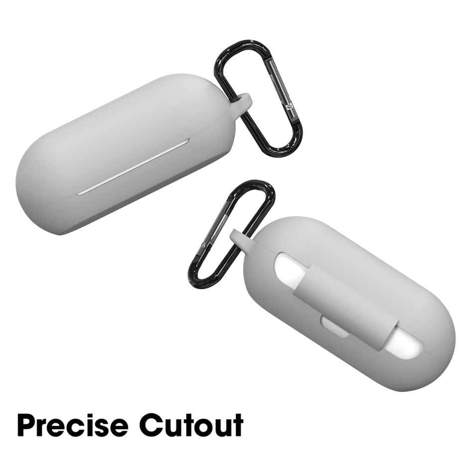 Sounce Portable Silicone Case Cover Scratch-Resistant, Non-Slip Grip, Carabiner Clip Compatible with Keychain for Sony WF-C500 TWS Case Full Protection Shockproof Case Cover Anti Fall Anti Dust (Grey)