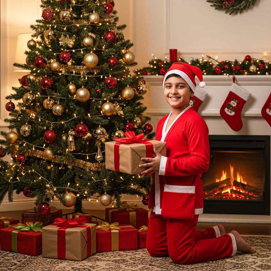 Santa Claus Kids Dress | 10-13 yrs | Comfortable Wear | Mad Over Print