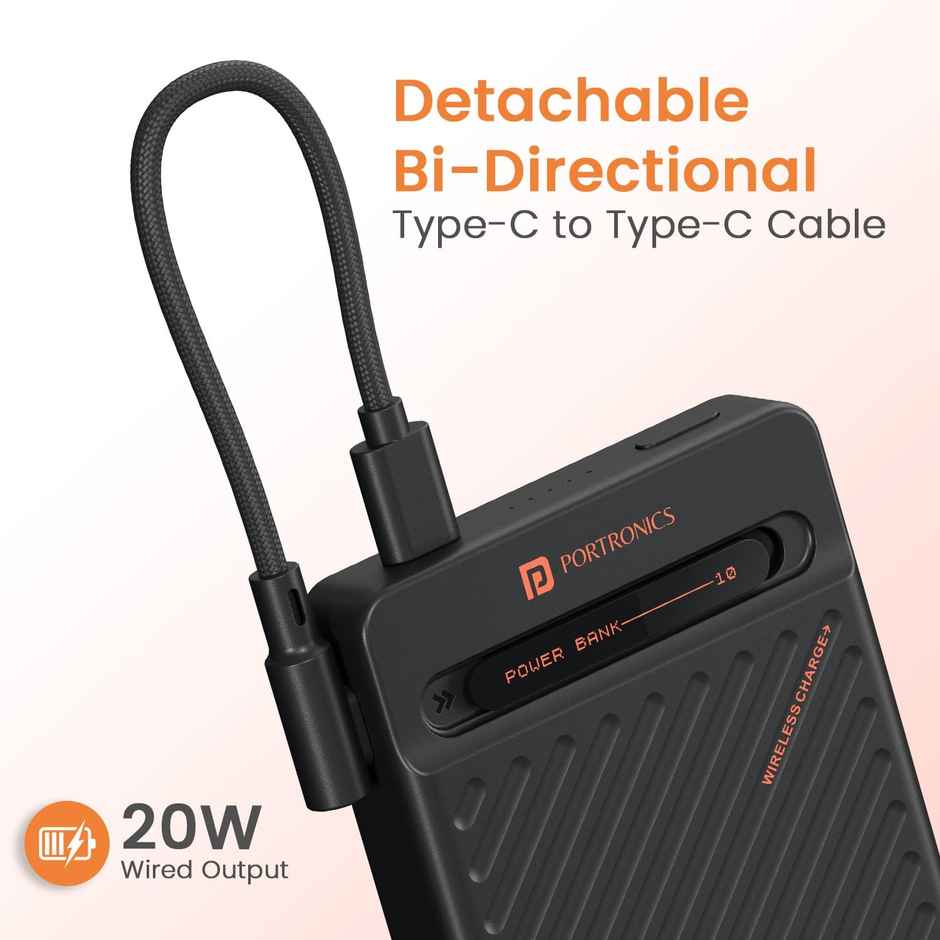 Portronics Chyro 10000 mAh Magnetic Wireless Fast Charging Powerbank with MagSafe Stand | Black