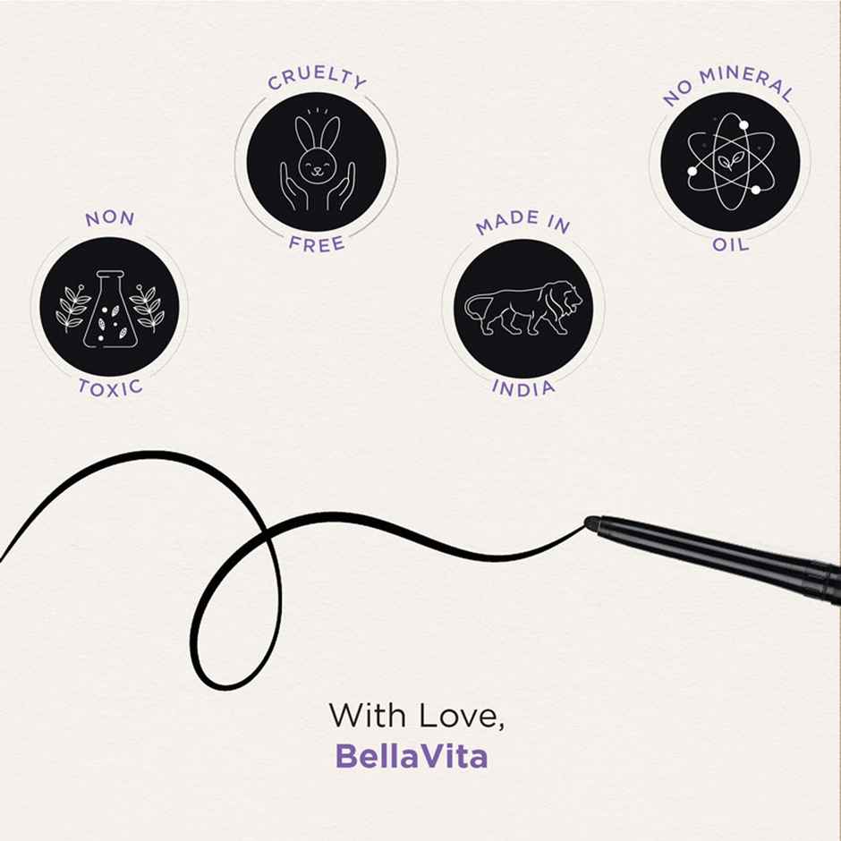 Bellavita Intense Drama Kajal Black Waterproof Smudge Proof, Long Lasting