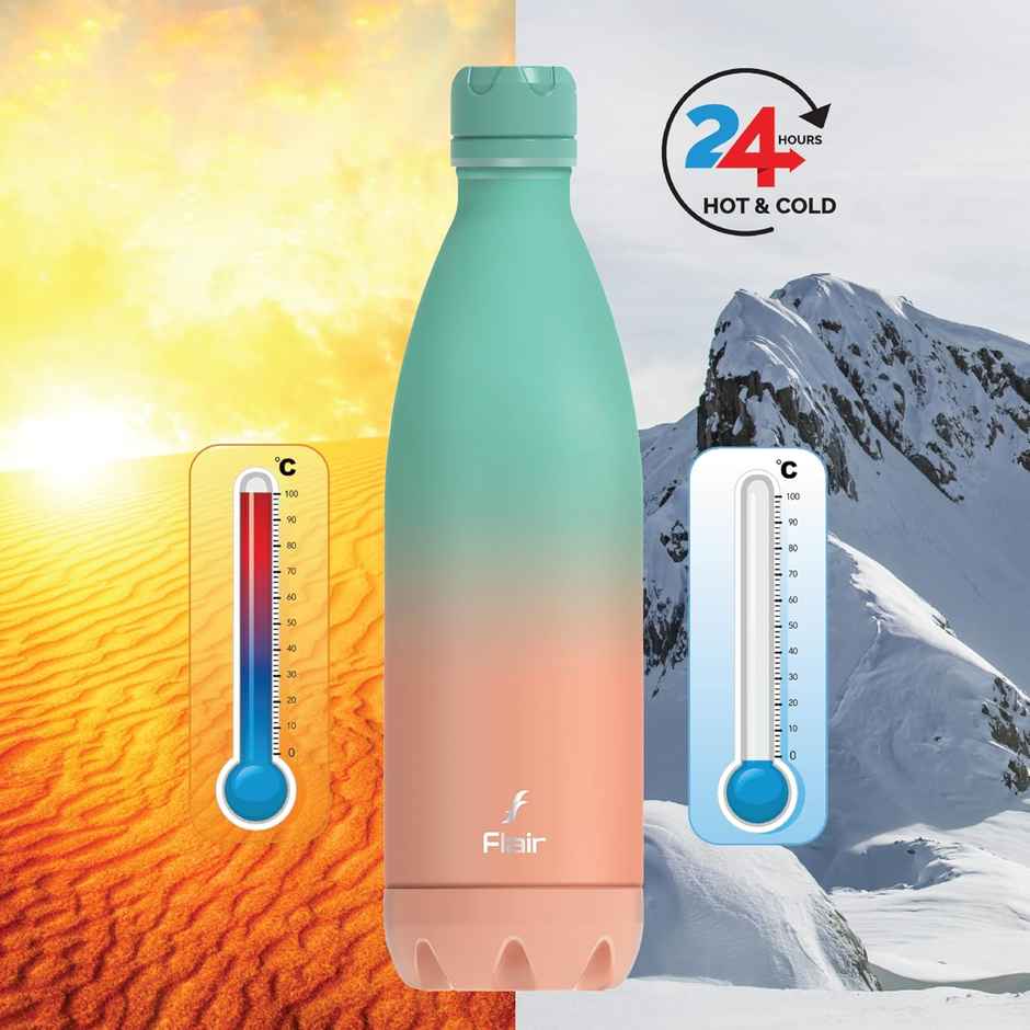 Flair Pop Insulated Steel Bottle | 1 L | Aqua Green & Coral Pink | Double-Walled Vacuum Flask