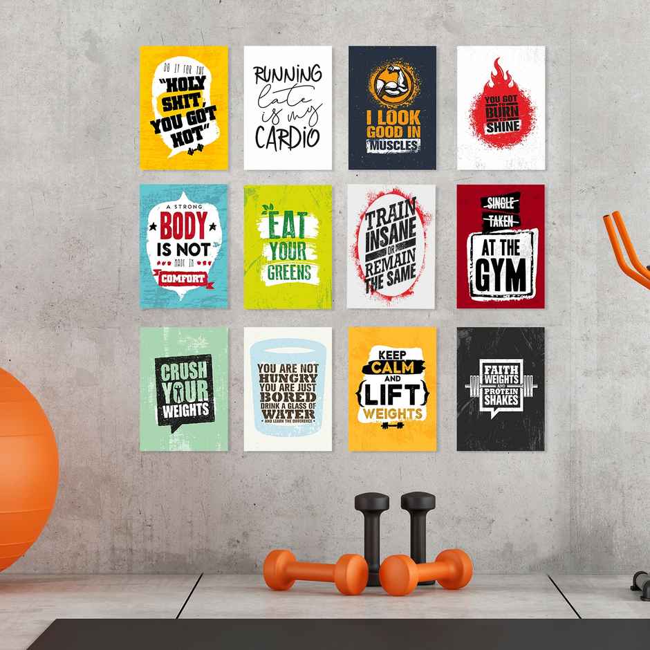 Paper Plane Design Motivational Gym Workout Posters For Wall | Set Of 12 | Size 29 x 21 cm | D4