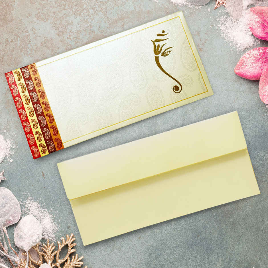 PaperPep Ganesh Print | UV Scented Metallic Paper Shagun Envelopes | Cream