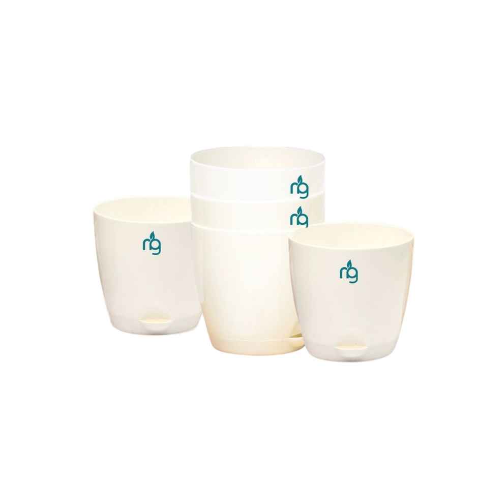 Nurturing Green - Self Watering Pots | Set of 5 | Ivory | Size: 14cm x 12.5cm | Pots for Plant