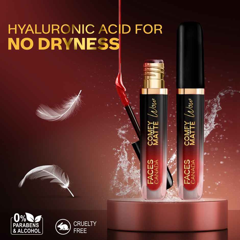Faces Canada Comfy Matte Wow Liquid Lipstick | Ruby Rouge 03 | One Swipe Application