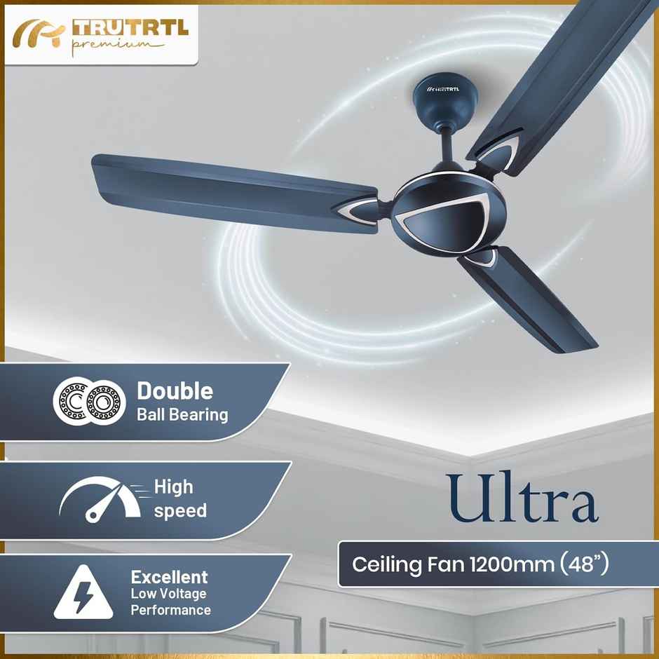 truTRTL Premium Ultra Ceiling Fan, 1200mm/48 inch, High-Speed, Energy Saving, Metallic Blue