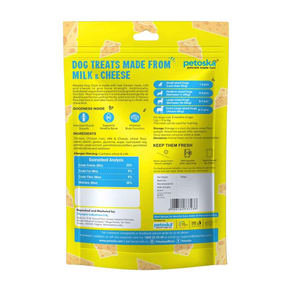 Petoska Dog Treats Milk & Cheese Chicken Sticks