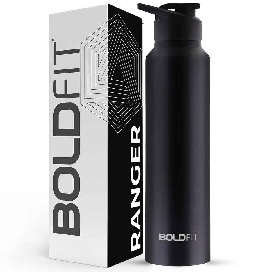 Boldfit Single Wall Stainless Steel Water Bottle | 1L Sipper | Black