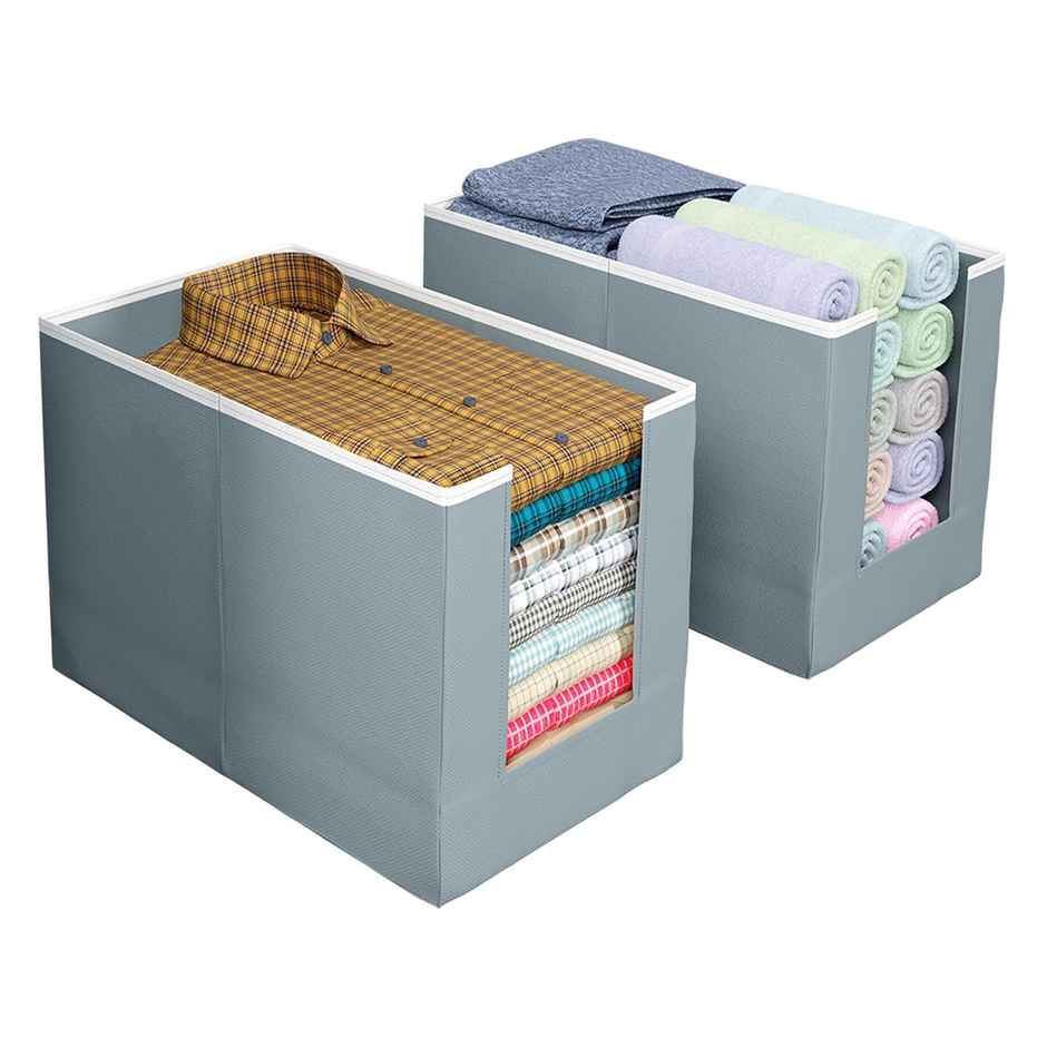 Kuber Industries Stylish Shirt Organizer For Wardrobe | Clothes Storage Box - Grey