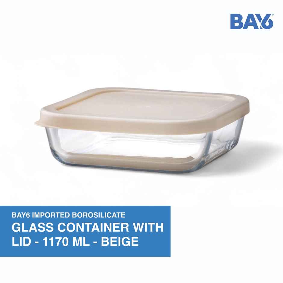 BAY6 Premium Imported Borosilicate Glass Container with Lid - 1170 ml - Beige