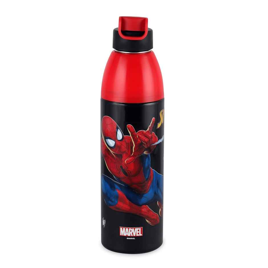 CELLO Kidzbee Uranus 600 Spiderman Print Water Bottle 540ml, Black |Leakproof Flip Cap