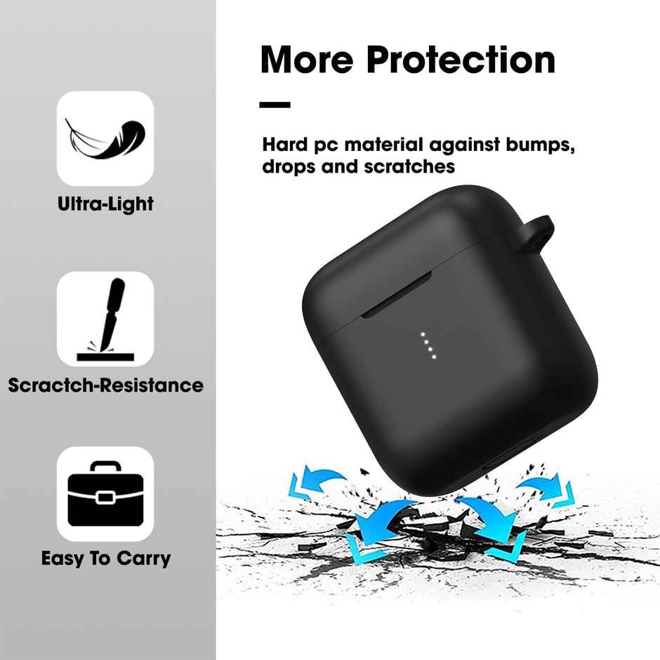 Sounce Silicone Case Cover for Boat Airdopes 141 | Shockproof Protective Case Cover with Keychain | Black