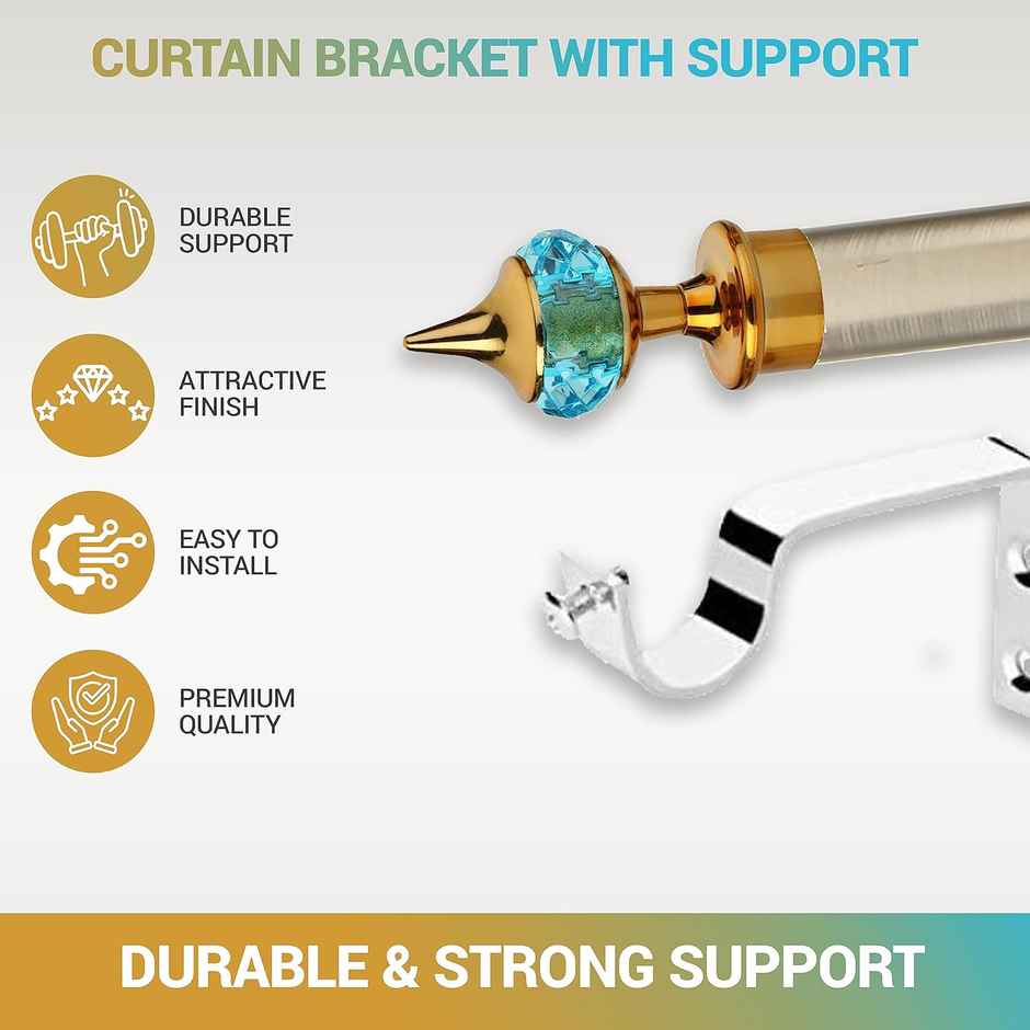 Gloxy Single Diamond Aluminium Curtain Bracket | 1 inch Rod Support | 3 Pair, Gold mix Sky Blue