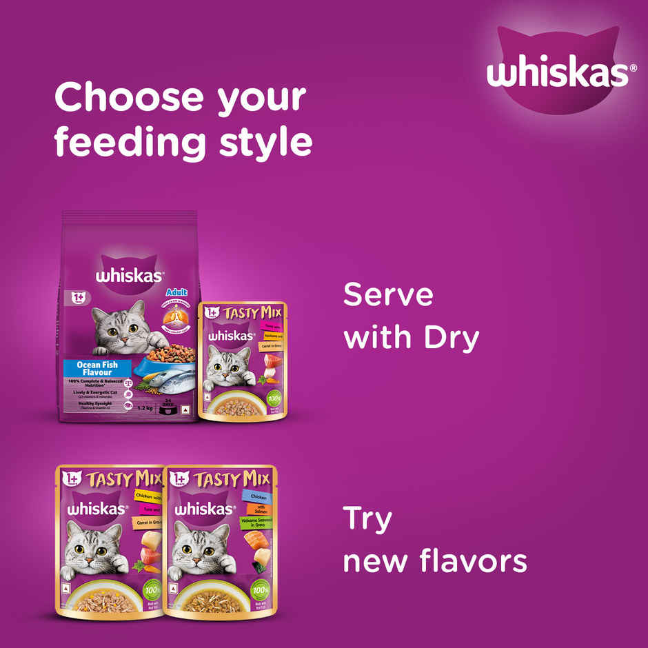 Whiskas Tasty Mix Adult Wet Cat Food, Tuna with Kanikama & Carrot in Gravy