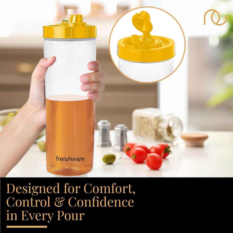 Frenchware Oil Dispenser, BPA-Free Plastic, 100% Food-Grade | 2 Pack, 1 L Each - Textured Yellow