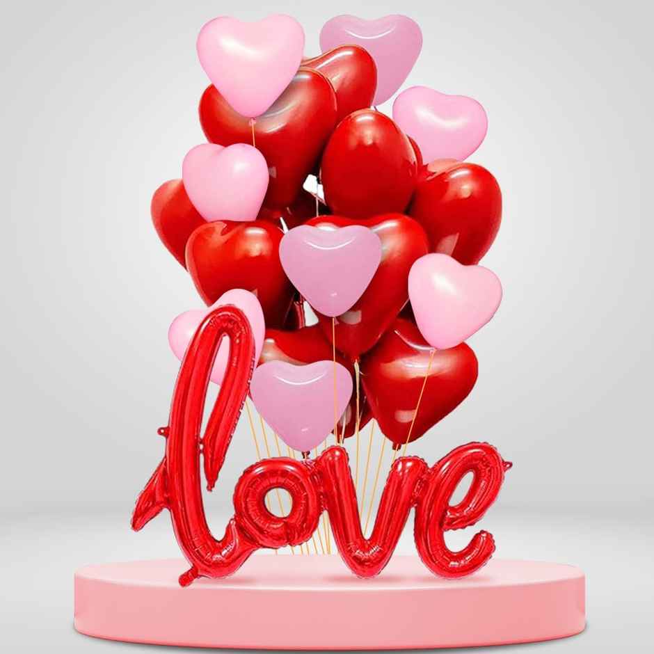 Valentines Day Decoration Red & Pink Love Foil Balloons | Pack of 21 | Party Propz