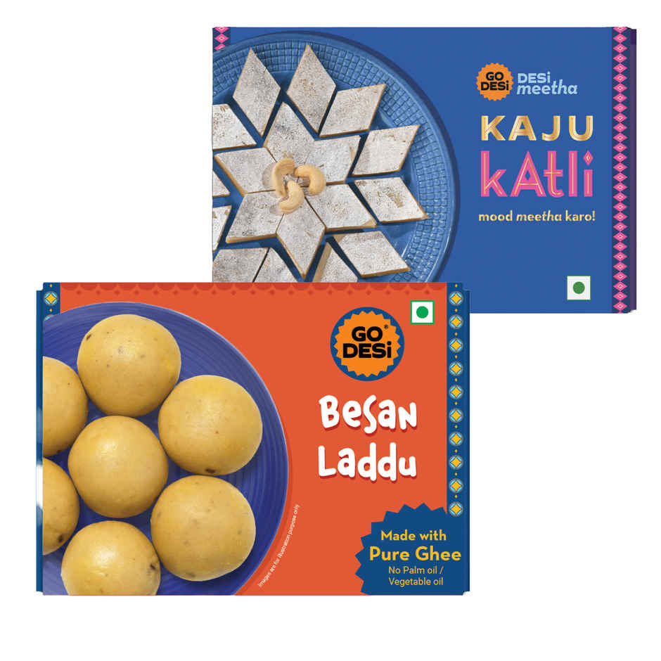 Kaju Katli Classic | Kaju Barfi | Sweets | By Go Desi (200g) & Besan Laddoo | With Ghee | Laddu | Sweets By Go Desi (180g) Combo