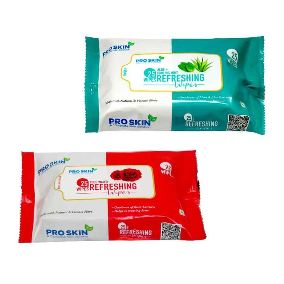 Pro Skin Refreshng Wipes Mint N Aloe(25pc) & Pro Skin Refreshing Wipes Rose Water(25pc) Combo