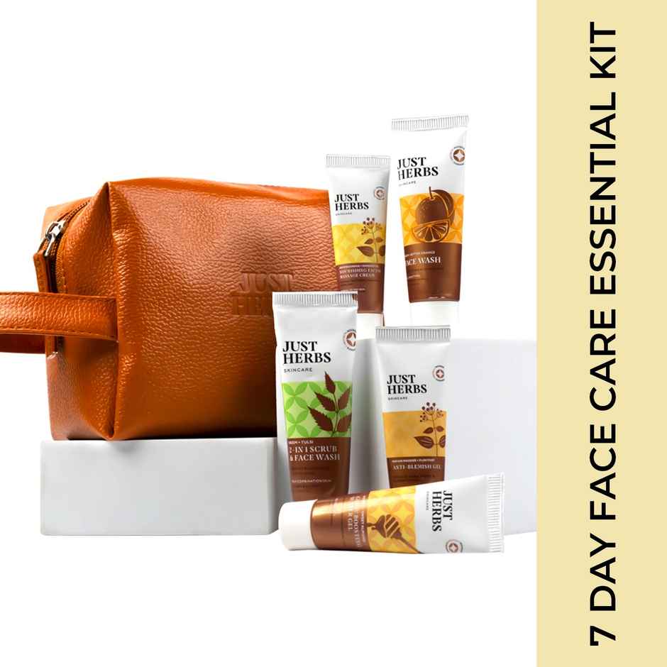 Just Herbs Men 7-Day Face Care Essential Travel Kit With Free Pouch 2-In-1 Face Wash & Scrub
