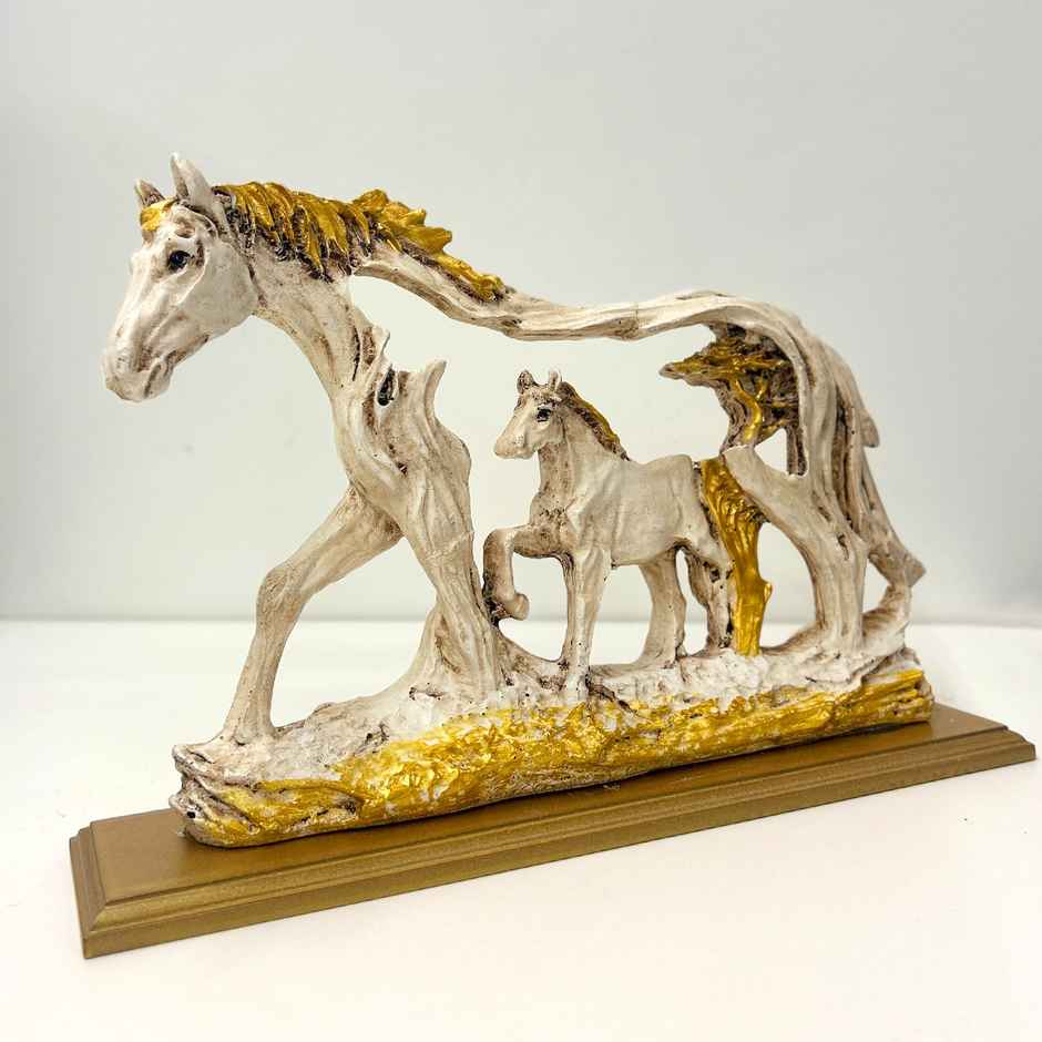 Tied Ribbons Feng Shui Galloping Horse Animal Resin Decorative Showpiece