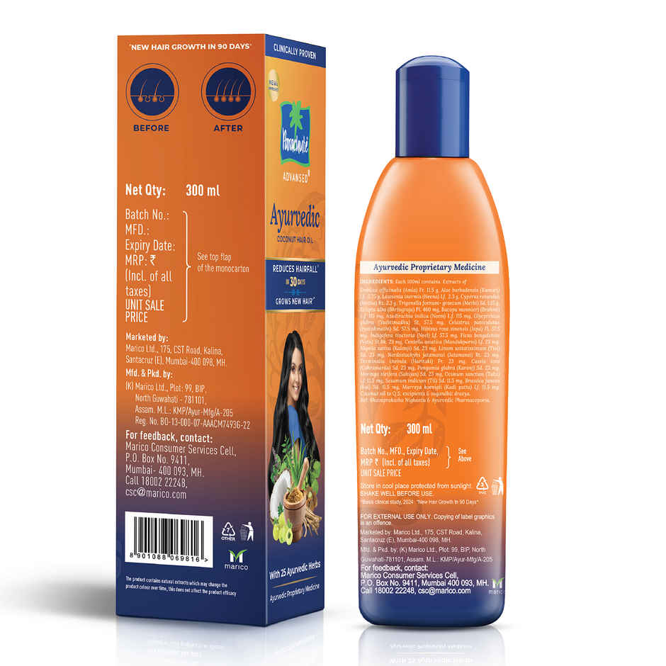 Parachute Advansed Ayurvedic Coconut Hair Oil, Reduces Hairfall in 30 Days