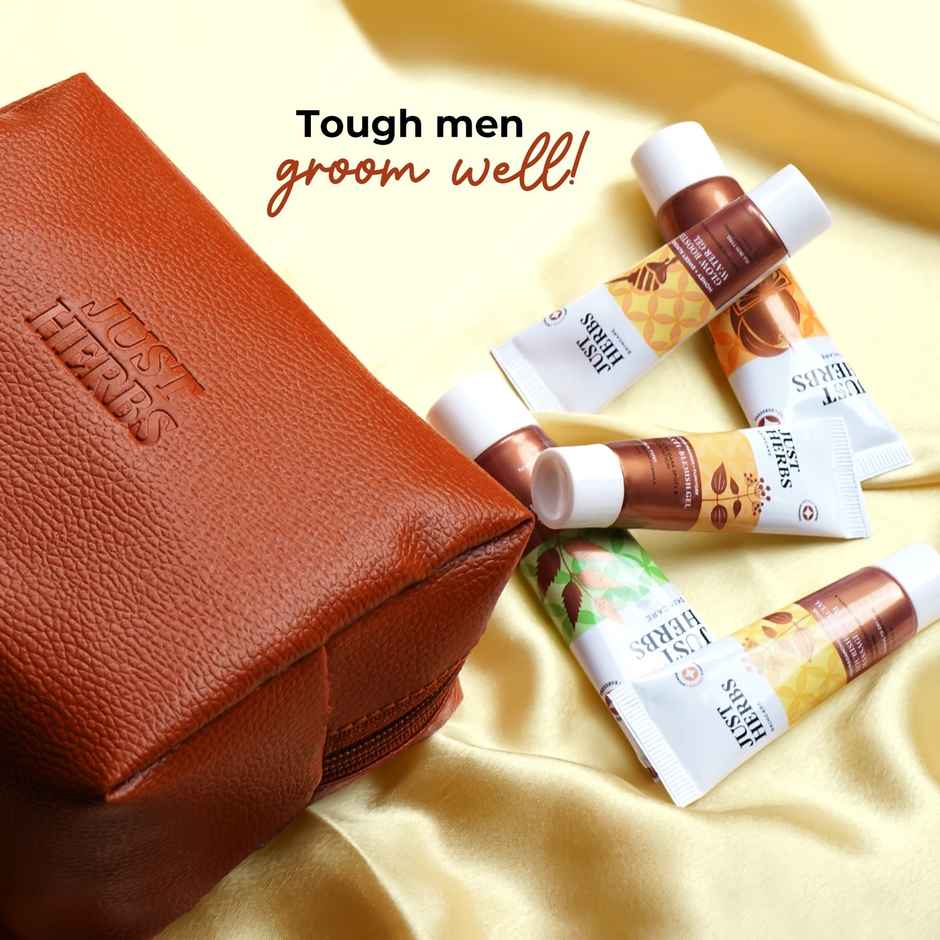 Just Herbs Men 7-Day Face Care Essential Travel Kit With Free Pouch 2-In-1 Face Wash & Scrub