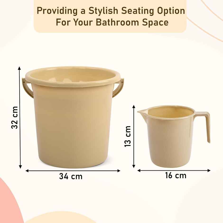 Kuber Industries Bucket & Mug Bathroom Combo Set|Set of 2|Beige