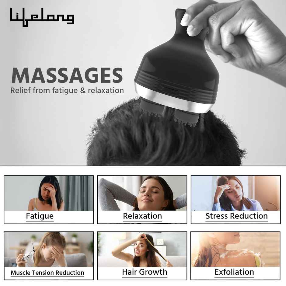 Lifelong Llm765 Rechargeable Head, Scalp Full Body Pain Relief Massager, 4 Speed Modes