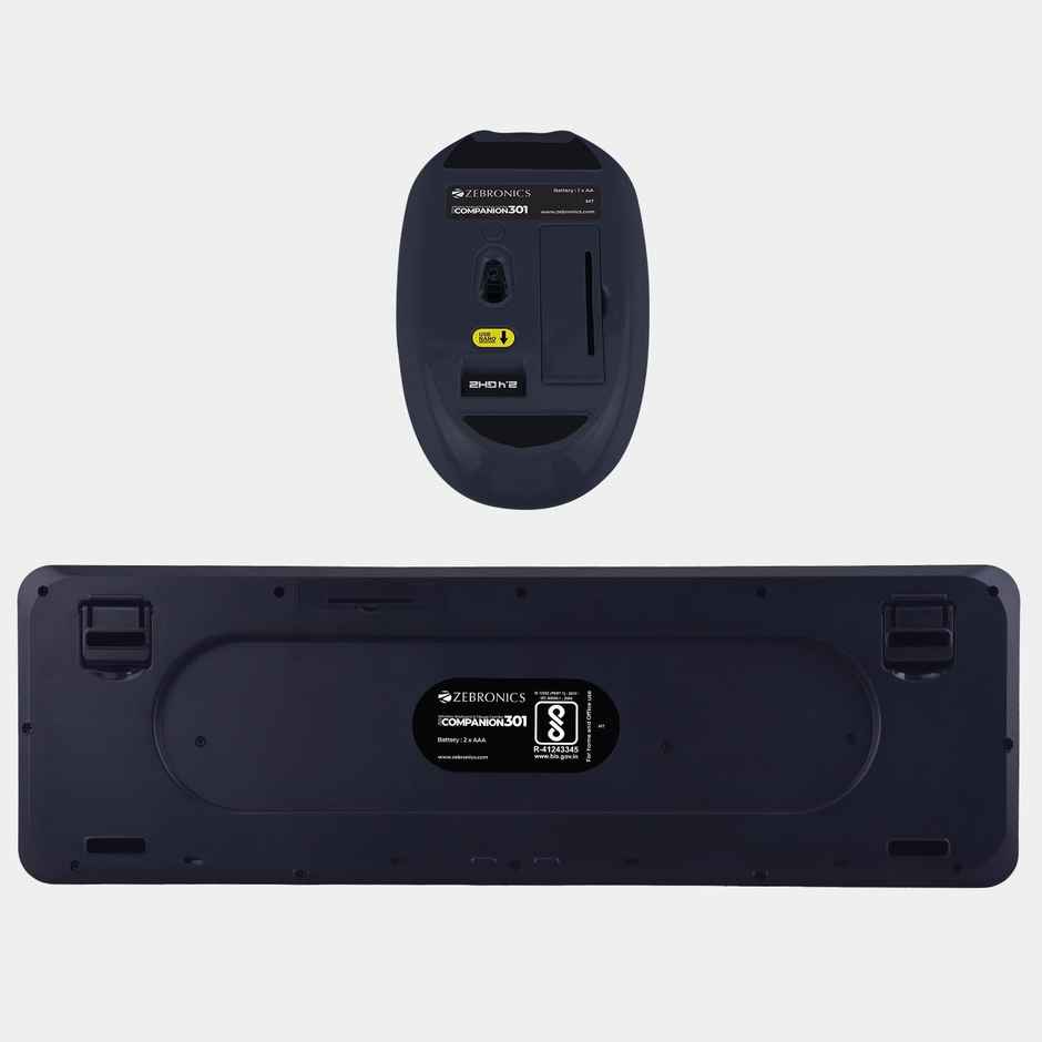 Zebronics Companion 301 2.4Ghz Wireless Keyboard & Mouse Combo With Uv Printed Style (Black + Grey)