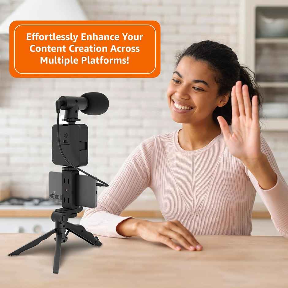 Hashwow 6-In-1Vlogging Kit With Tripod,Led Video Light,Cardioid Microphone,Bluetooth Remote & Cable ( Tripod: 16.9 x 7.9 x 3.4 cm Phone Clip: 5.98 - 9.3 cm TRS Cable - 3.5 mm )