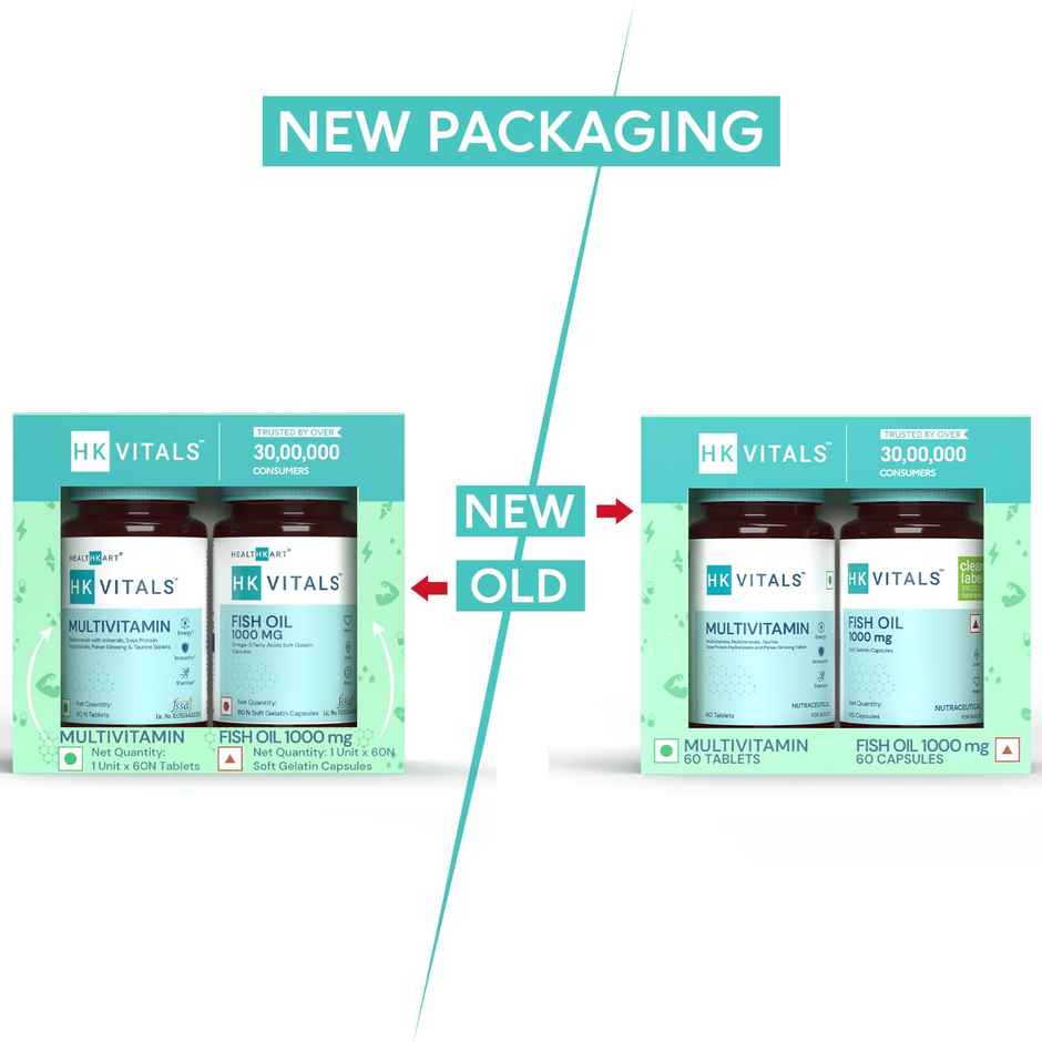 hk vitals Fish Oil &Multivitamin 60 Omega 3 Fish Oil Capsule 1000Mg 60 Multivitamin Tablet