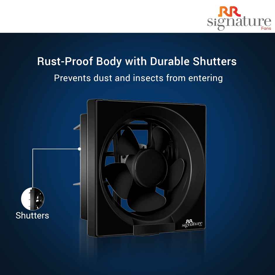 RR Signature Vento Deluxe Exhaust Fan, 150mm, Rust Proof Body and Dust Protection Shutters, Black