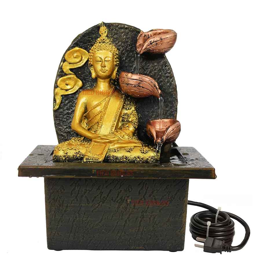 Tied Ribbons Decorative Buddha Idol Statue Water Fountain Showpiece (20.3 Cm)