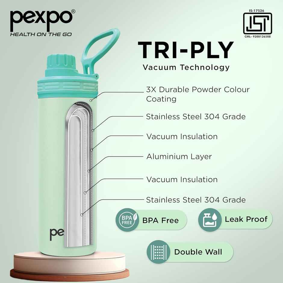 Pexpo Texas Stainless Steel Hot & Cold Vacuum Insulated Flask | 500 ml | Sea Green