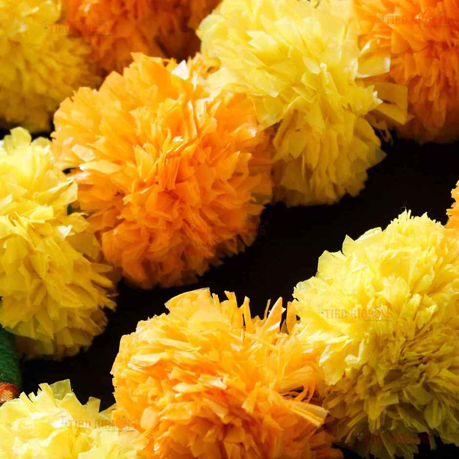 Tied Ribbons Set Of 4 Artificial Marigold Flowers Garland Toran