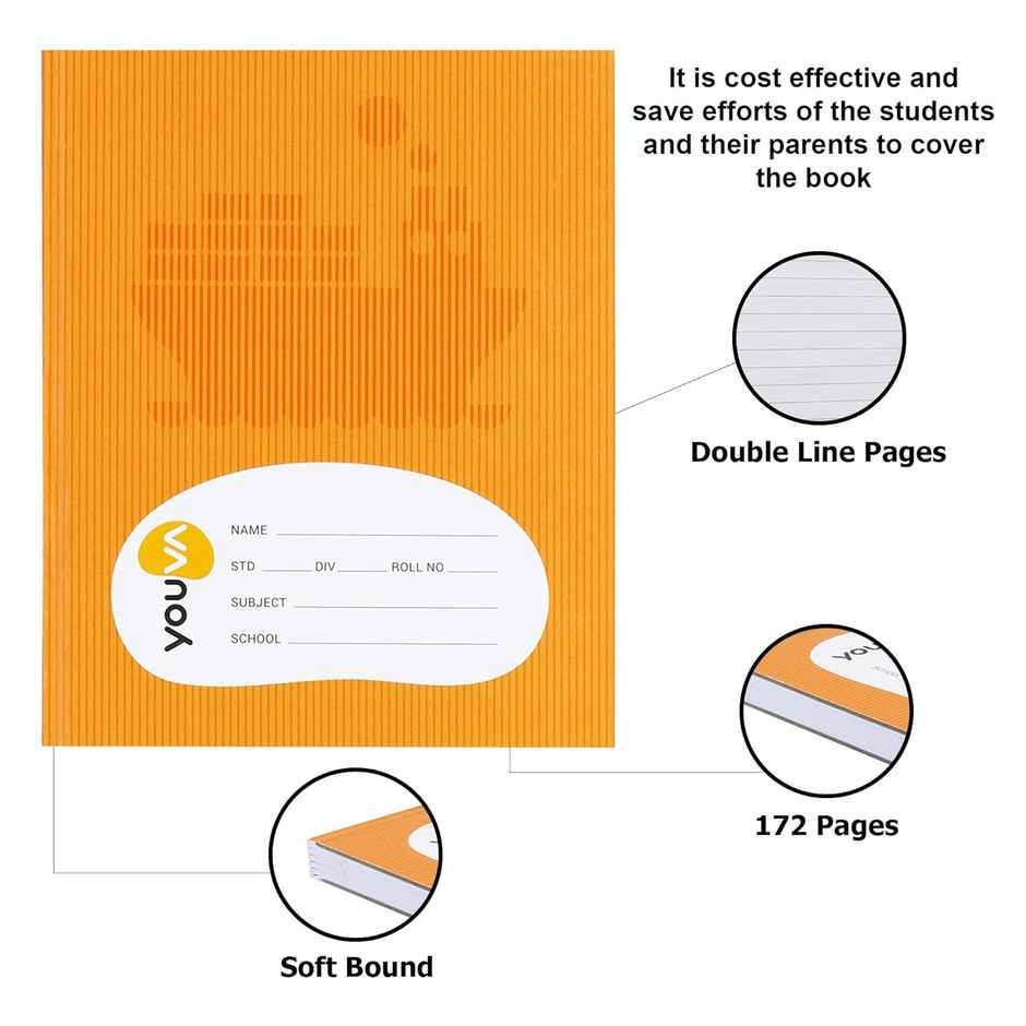 Navneet Youva | Brown Cover Double Line Soft Bound Notebook (18 cm x 24 cm, 172 Pages, Assorted)