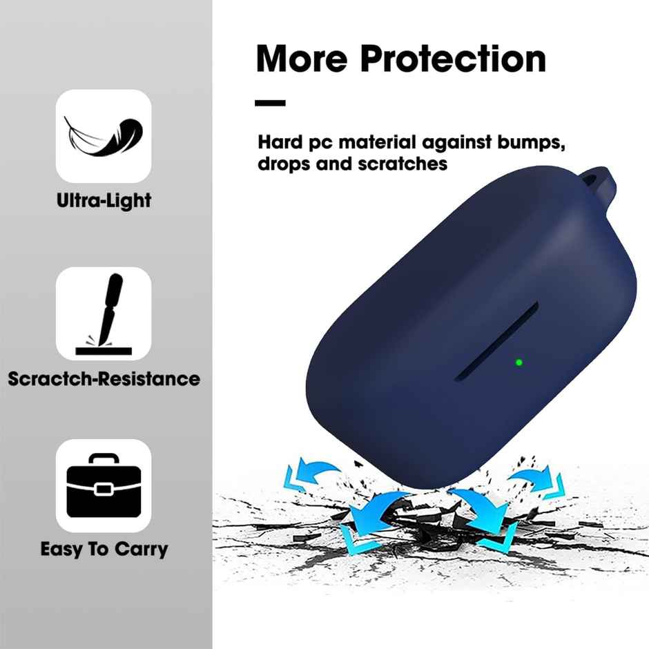 Sounce Silicone Case Cover for OnePlus Nord Buds 2 | Shockproof with Keychain & LED Visible | Blue