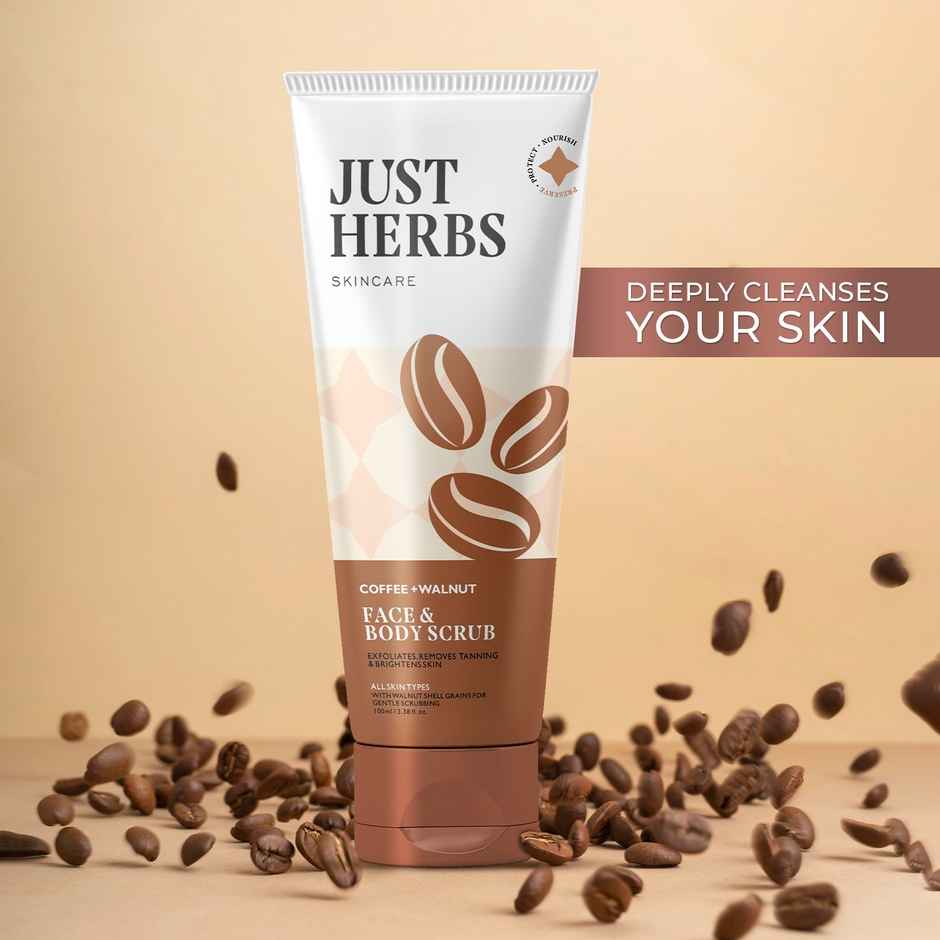 Just Herbs Men's Grooming Kit: Beard Oil, Nourishing Hair Cream, Charcoal Body Wash & Coffee Scrub