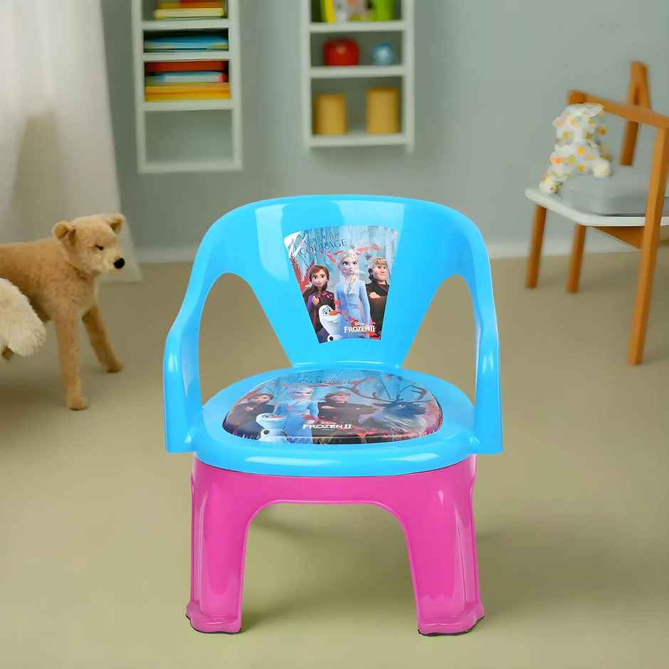 Kuber Industries Disney Frozen-II Plastic Foldable Kids Chair|Baby Stool|Capacity 30 Kg|Sky Blue