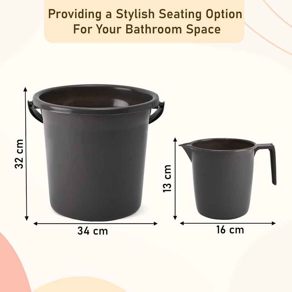 Kuber Industries Bucket & Mug Bathroom Combo Set|Set of 2|Gray