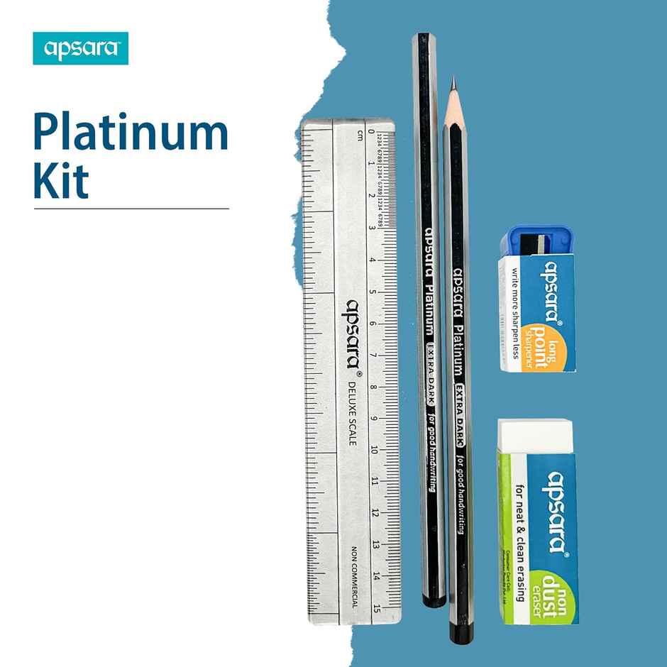 Apsara Platinum kit ( 2 Apsara Platinum Pencils, 1 Long Point Sharpener, 1 Non-Dust Eraser,1 Scale)